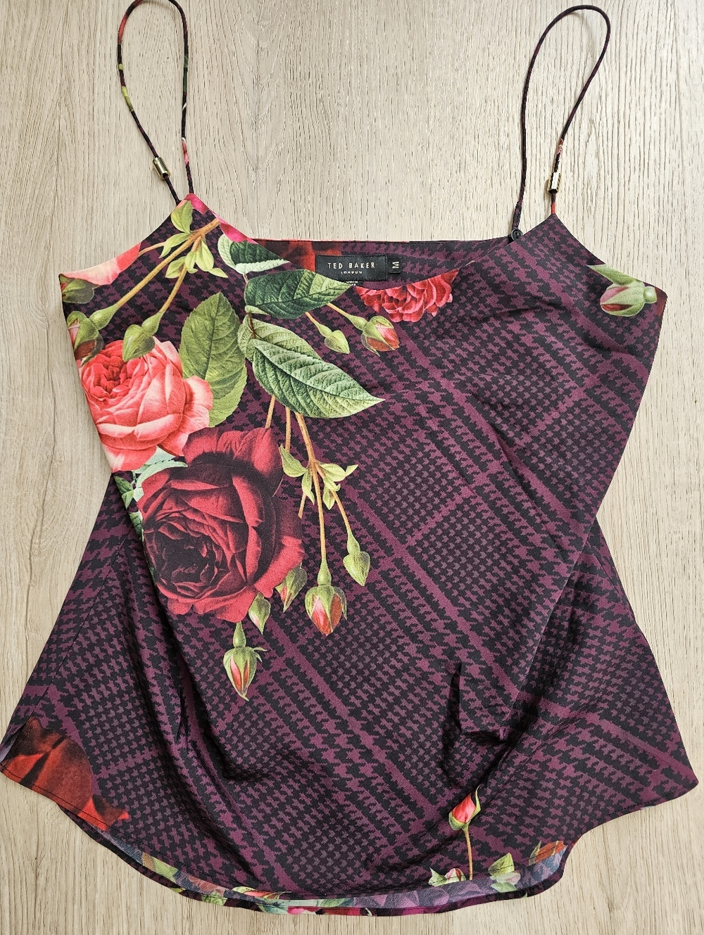 Ted Baker Plum Floral Print Camisole with Rose Motif M